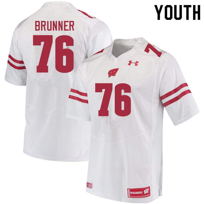 Youth #76 Tommy Brunner Wisconsin Badgers College Football Jerseys Sale-White - Click Image to Close
